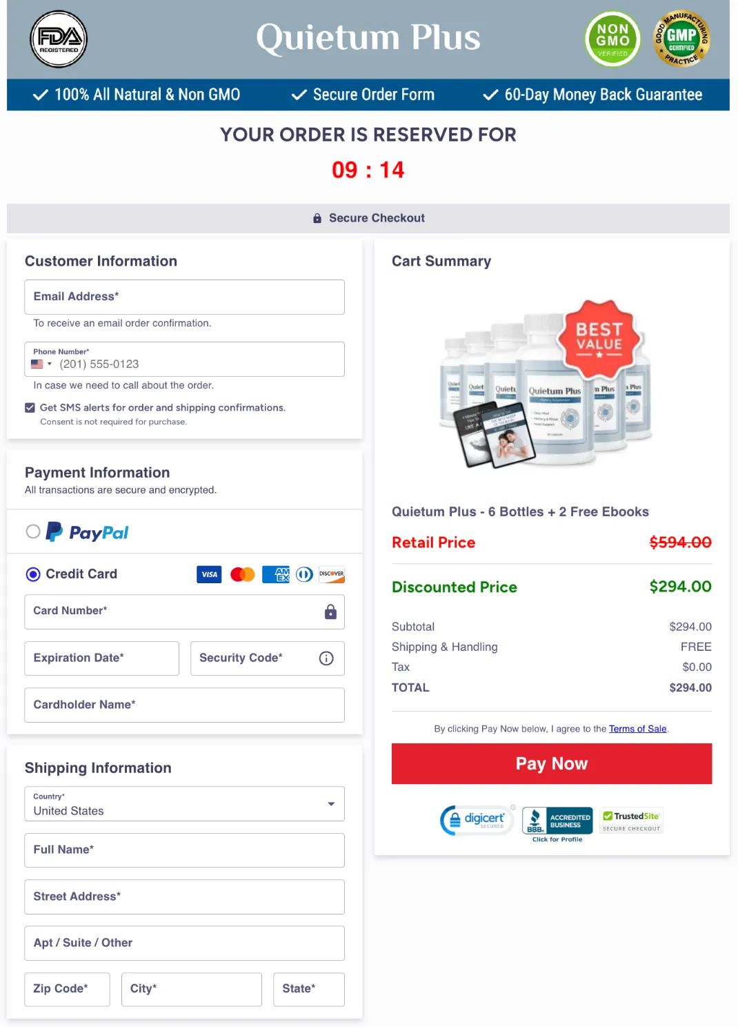 quietum plus supplement checkout page